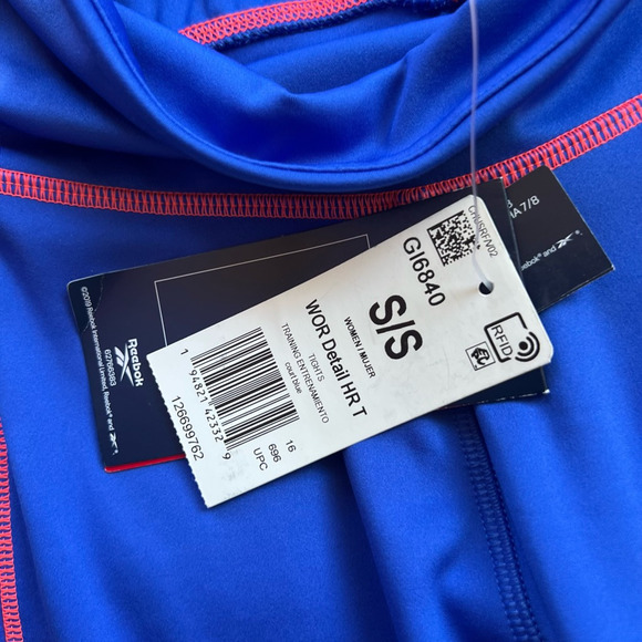 Reebok Womens WOR Detail HRT Leggings Blue High Rise Speedwick Full Length S New - Picture 9 of 9